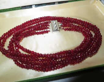 Lovely 3 strand faceted 5mm raw Brazilian Ruby necklace 18"