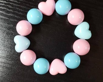 Heart Beads Fairy Kei Pastel Goth Stretch Bracelet
