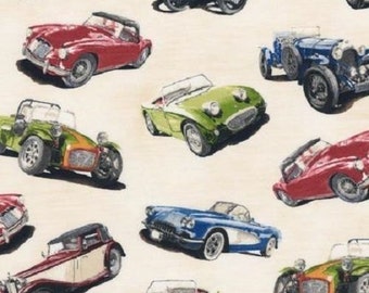 Vintage Car Fabric / Classic Cruisers on Cream - Antique Car Fabric Robert Kaufman 14440 199 Car Fabric / Fat Quarters and By The Yard