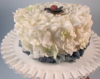Fake Cake Birthday Cake Faux Flower Petal Cake White and Blueberry Display Cake Tea Party Decor Wedding Centerpiece