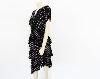 Polka Dot Dress, UK14, Spanish Dress, Vintage Clothing, Bohemian Dress, Prom Dress, Spotty Dress, Vintage Clothing, Flamenco Dress