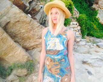 Sailor Dress/70's Vintage Festival Dress/Nautical Dress/Boat Dress/Pin Up Dress/Boho Mini Dress/Sun Dress/Boho 70's Blouse/Hippie Dress/S