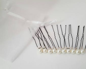 White pearl hair pins - Wedding hair pins - Wedding pearl hair pins - Hair pearls - Pearl bobby pins - Bridesmaids hair - Bridal hair pins