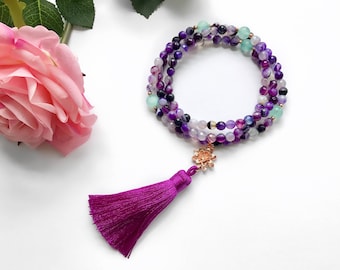 Tassel Beaded Necklace, 108 Mala, Mala Necklace, Mala Beads, Healing Gemstone Necklace, Mala, Meditation Beads Necklace, Boho Yoga Necklace