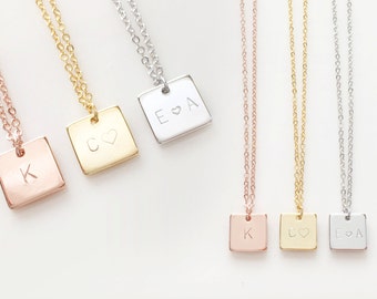 Initial Square Necklace Friendship High School Graduation Gift Mom Gift Wife Gift Sister Gift Best friend - SN