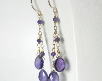 Amethyst Drop Earrings Purple Amethyst Earrings Purple Earrings Purple Cascade Earrings February Birthstone