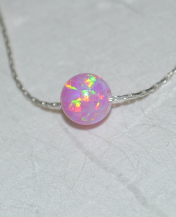 Pink Opal Necklace, Tiny Opal Necklace, simple dainty coin/circle silver necklace, minimalist pendant necklace, bridesmaid jewelry