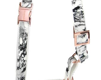 Designer dog harness MARBLE - designer harness white marble with rose gold hardware - copper - matching leash available