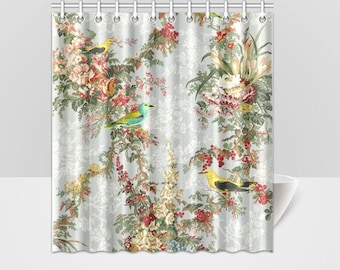 Vintage Floral Chinoiserie and Birds Shower Curtain