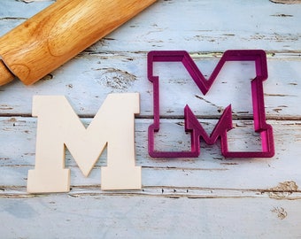 Varsity Letter M Cookie Cutter and Fondant Cutter and Clay Cutter with Optional Punch Out