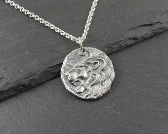 Lion Necklace - Sterling Silver Leo Necklace, lion pendant, animal jewelry, leo zodiac, lion head