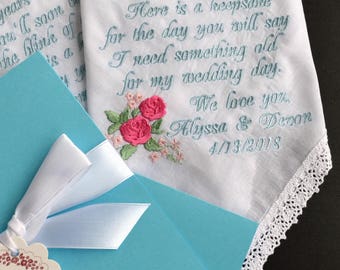 Flower girl handkerchief something blue gift Gift for her Wedding gift something old for bride gift bridal gift bridesmaids gifts for flower