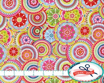 GEOMETRIC CIRCLES Fabric by the Yard Fat Quarter Pink Red and Blue Medallion Fabric 100% Cotton Quilting Fabric Apparel Fabric Yardage a3-21
