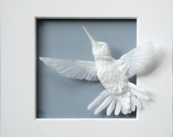 Paper Hummingbird Sculpture Art Flying Up Made to Order