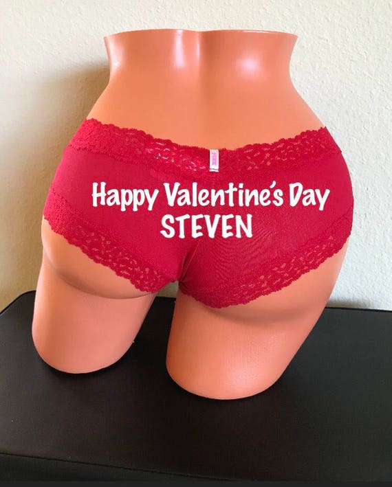Personalized Happy Valentine's Day {NAME} Victoria's Secret red cheeky panty. Valentine's Day Panties