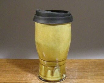 20 oz , To Go Mug ,Handmade Pottery, Mug With Lid , Ceramic Travel Mug , Commuter Mug , Pottery Travel Mug , Eco Mug , Reusable Silicone Lid
