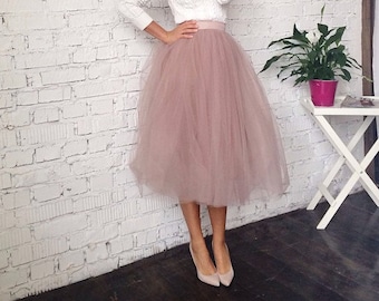 Dusty rose skirt tutu skirt tulle skirt skirt tea length princess skirt pink tulle skirtskirt tea length engagement outfit designer dress