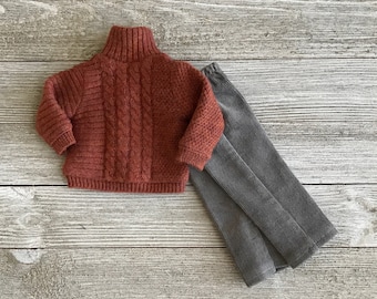 Rusty the Cable Knit sweater and pants set for 13 inch dolls like Dianna Effner Little Darlings and similar sized dolls
