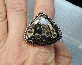 Turritella Agate Statement Ring - Size 10