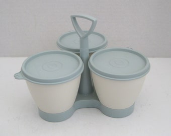 Tupperware Condiment Server Mid Century Retro Blue White