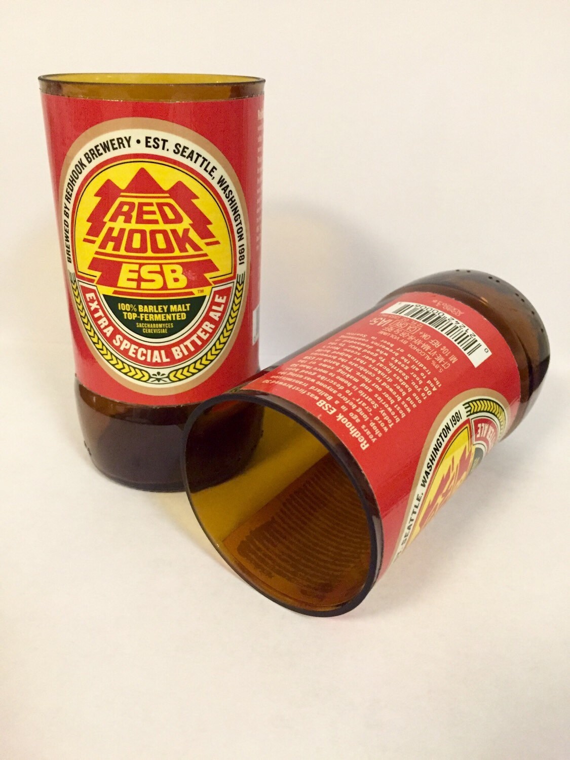 Red Hook Beer Bottle Tumbler Drinking Glasses. Recycled Glass
