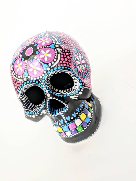 Painted Skull Small hand painted skull Sugar skull skull art colorful Skull Art