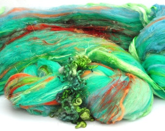 Textured, Chunky Carded Art Batts + Locks - Koi Pond - 4.1 ounces - For Spinning or Felting