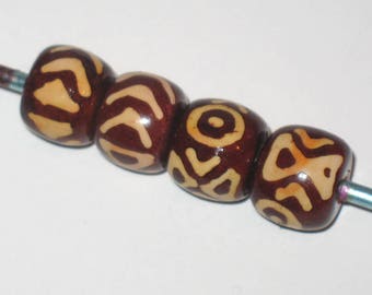 Brown and Natural Batik Polymer Clay Beads