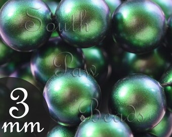 3mm Scarabaeus Green swarovski pearl beads style 5810 (50)