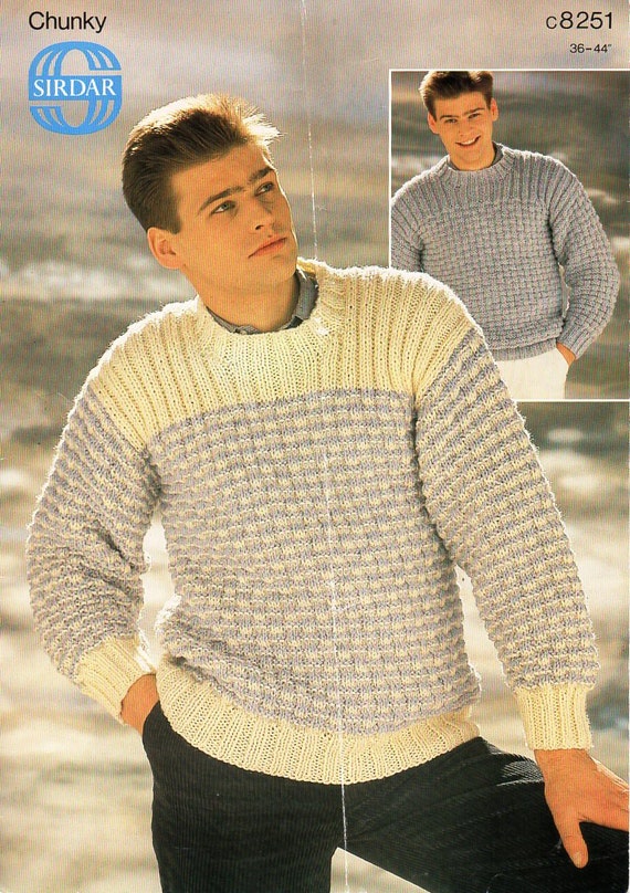 mens sweater knitting pattern PDF mens chunky sweater crew