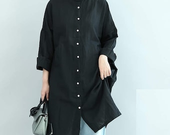 Loose Fitting Linen Shirt Blouse for Women - Women Top- Women Clothing (R)