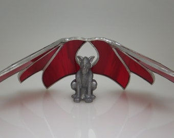 Gargoyle Stained Glass with Ruby Red Wings - Made to Order (GAR002)