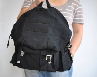 Vintage BLACK CANVAS BACKPACK , outdoor backpack ..........(567)