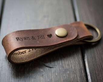 Customized Keychain, Personalized Keychain, Leather Key Chain, Custom Keychain - English Tan