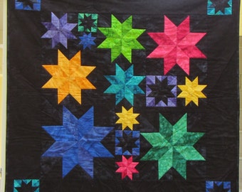 Rainbow Lemoyne Star Quilt - Baby size or wall quilt - 37" square