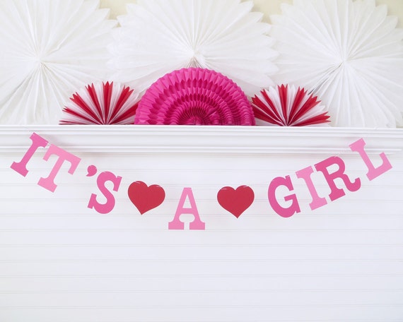 It's a Girl Banner 5 Inch Letters with Hearts Girl