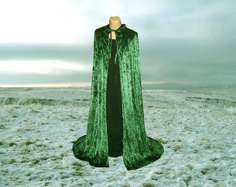 Cape Cloak Hunter Green Hooded Velvet Renaissance Medieval Costume Wedding