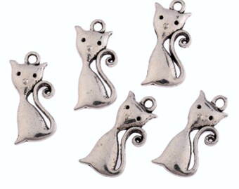 Silver Cat Charms. Silver Plated Kitty Charms. Kitten Charms. Cat Jewellery Making. Jewelry Design. Bracelet Design. Card Making Charms.