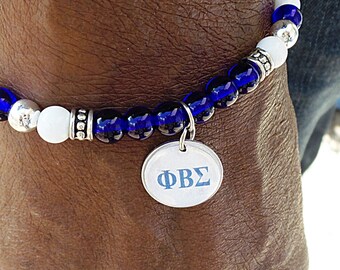 Phi Beta Sigma Fraternity Bracelet, Beaded Bracelet, Fraternity Jewelry, Blue and White, Phi Beta Sigma Charm, Divine 9 Jewelry, HBCU Gifts