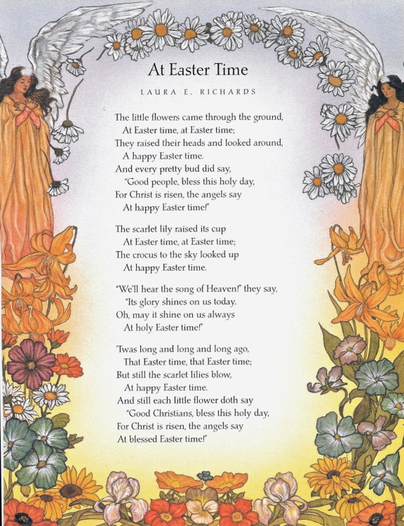 Religious EASTER Print Christ Jesus Angels Daisy Chain Poem