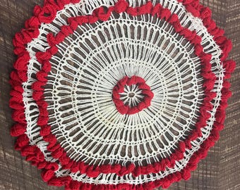 Vintage Crocheted Red Doily