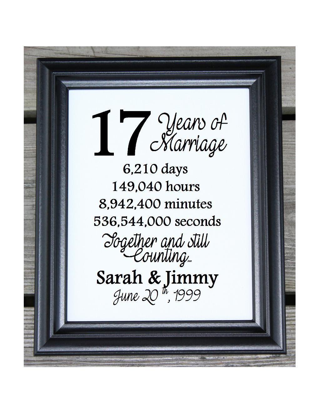  17th  Wedding  Anniversary  Cotton Print 17th  Wedding  Gift  17