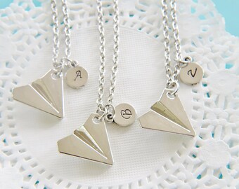 3 Best Friends Necklace Silver Paper Airplane Charm Necklace Traveler Gift, Travel Gift, Adventure Gift, Outdoors Gift,