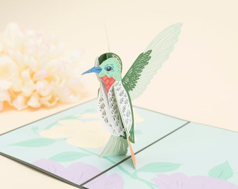 Hummingbird 3D Pop up Card, Birdwatcher Hummingbird Pop up Card, Hummingbird Good Luck Card, Birder Card, 3D Bird Pop up Card, Lovepop