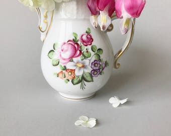 Herend Porcelain Pitcher Vase Hand Painted Floral China Pitcher Creamer