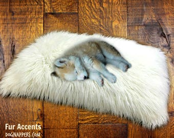 SALE - Dog Bed - Pet - Cat Mat - Faux Fur Shaggy Long Hair Mongolian Llama - Sheepskin Padded Throw Rug - Shabby Chic Shag Pelt - 16 Colors