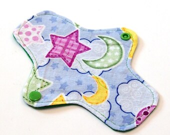 7 inch Reusable Cloth winged ULTRATHIN Pantyliner - Cotton flannel top - Night Sky