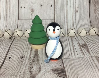 Christmas penguin wooden peg doll decoration