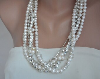 Freshwater Pearl and Swarovski Crystal Necklace Bridal Accessory, brides necklace