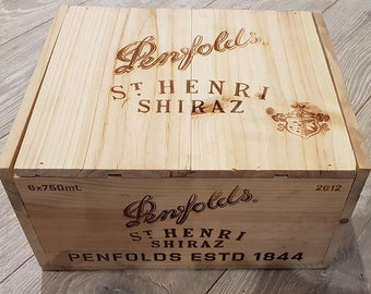Penfolds St Henri Shiraz - Traditional AUSTRALIAN WOODEN WINE Box / Crate / Storage unit (6 bottle size) with lid